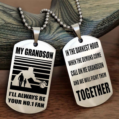 Sport Baseball Personalized Double Sided Dog Tag Granpa To Grandson I Will Always Be Your No 1 Fan - Call On Me Grandson We Will Fight Them Together