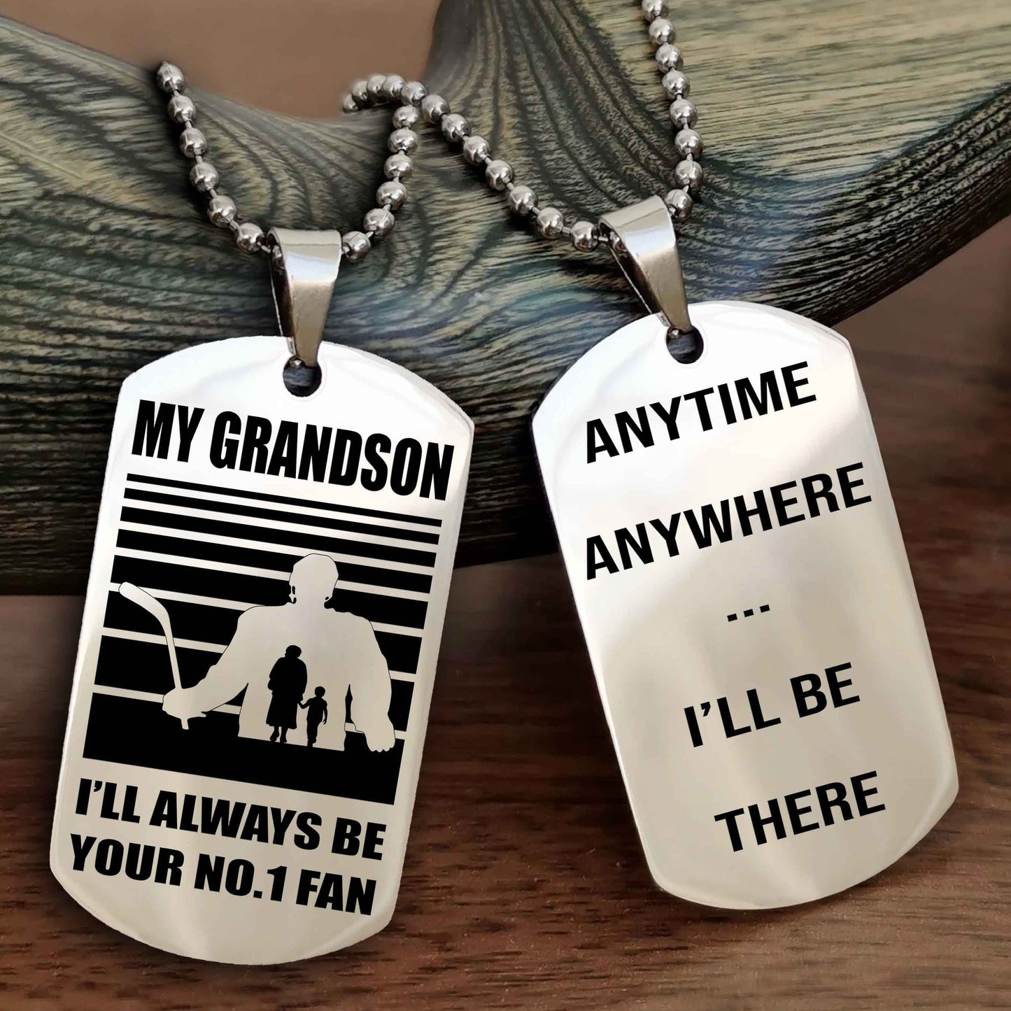 Sport Baseball Personalized Double Sided Dog Tag Granpa To Grandson I Will Always Be Your No 1 Fan - Anytime Anywhere I Will Be There