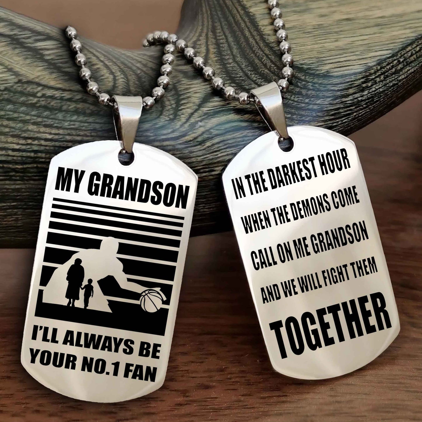 Sport Basketball Personalized Double Sided Dog Tag Granpa To Grandson I Will Always Be Your No 1 Fan - Call On Me Grandson We Will Fight Them Together