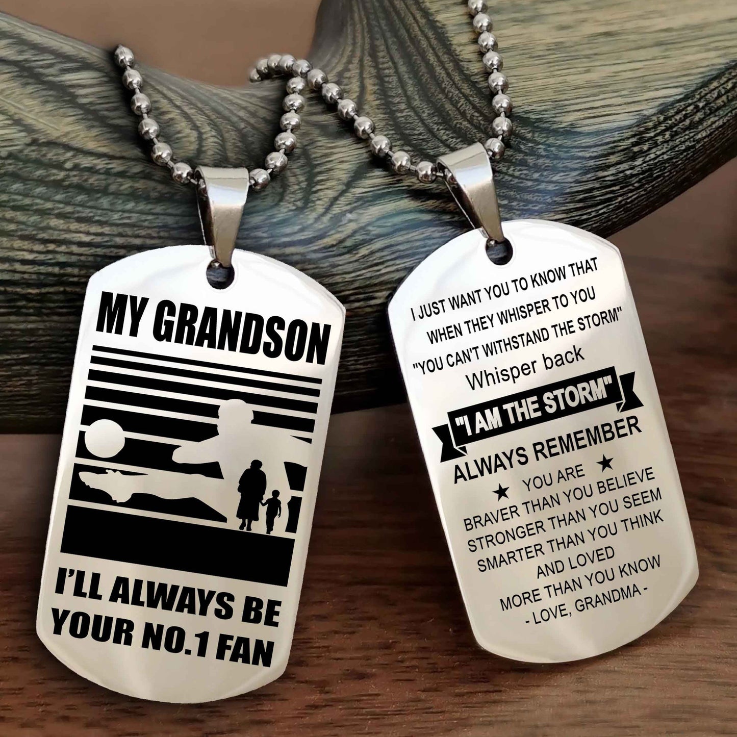 Sport Baseball Personalized Double Sided Dog Tag Granpa To Grandson I Will Always Be Your No 1 Fan - Whisper Back I'm The Storm