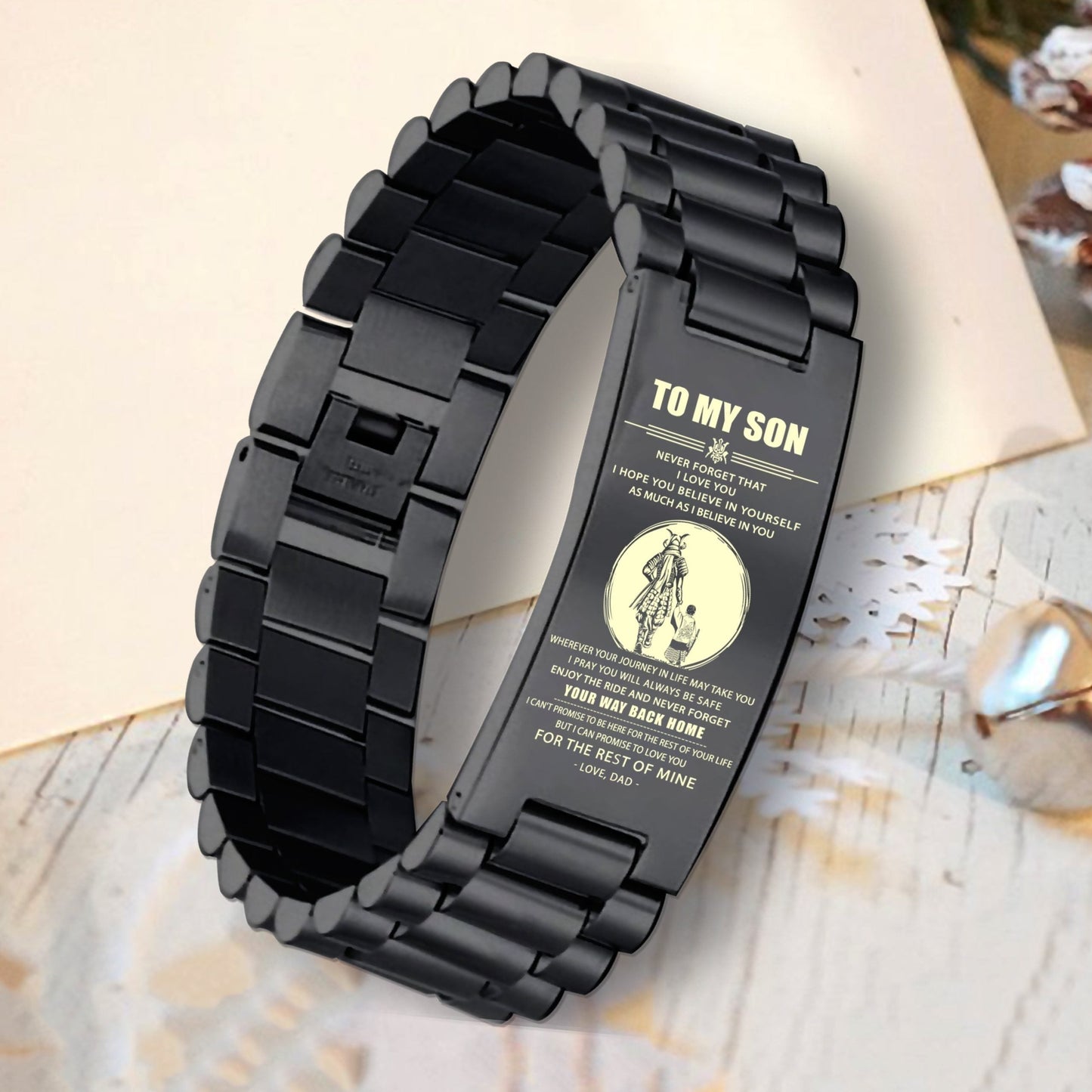 Samurai customizable engraved bracelet, gifts from dad mom to son- Be strong be brave be humble, It is not about better than someone else, It is about being better than you were the day before
