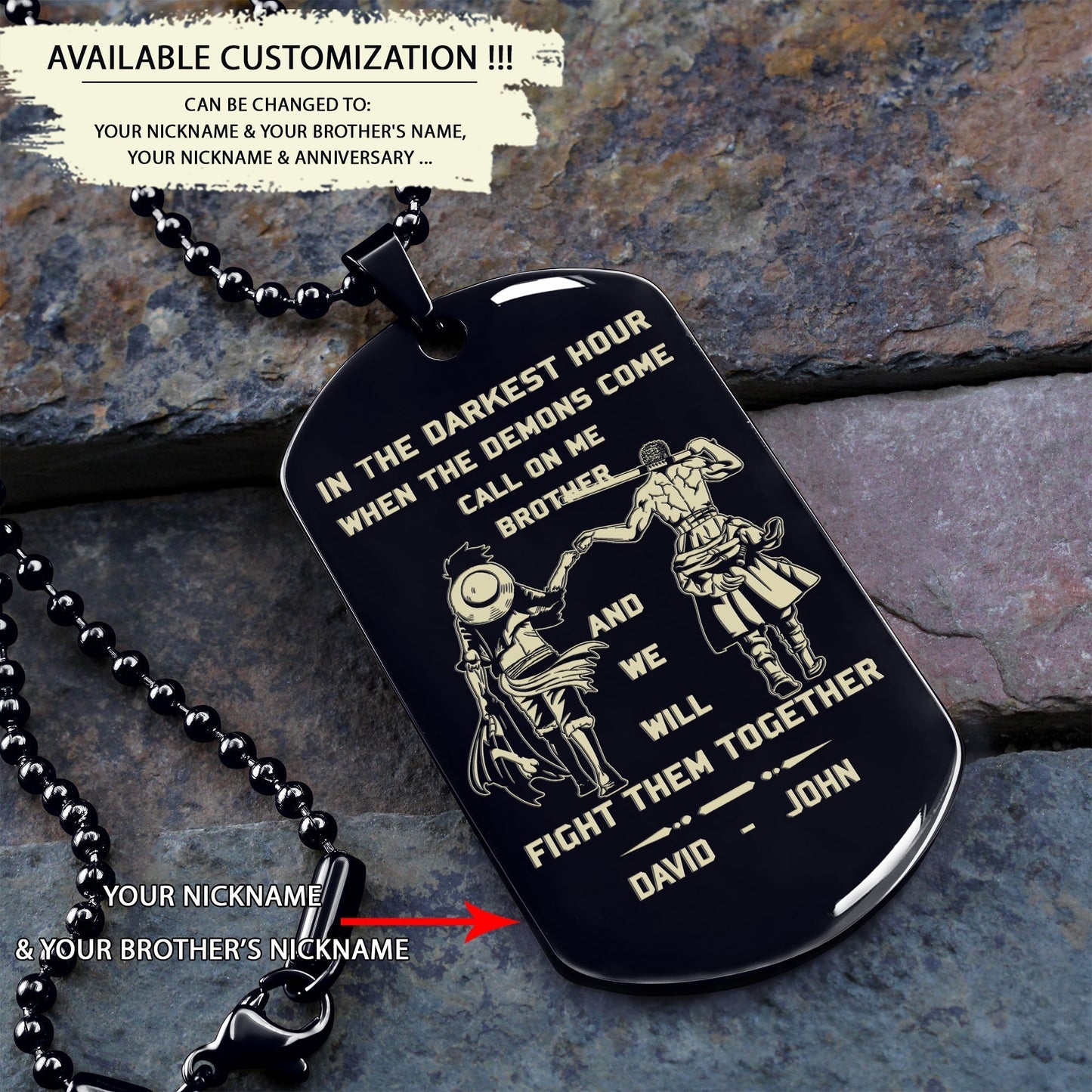 DRB new Customizable engraved brother dog tag gift from brother, In the darkest hour, When the demons come call on me brother and we will fight them together